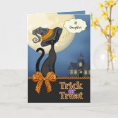 Carte Nom personnalisé/Relation Trick ou Treat Black Cat (Fleur jaune)