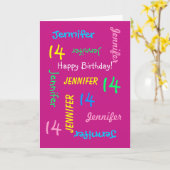 Carte Nom personnalisé, rose, 14e anniversaire Salutatio (Fleur jaune)