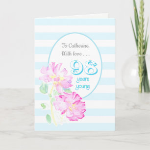 Carte Nom personnalisé Roses roses et rayures roses 98e