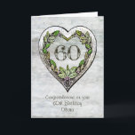 Carte Nom personnalisé Rustic 60th Birthday Card<br><div class="desc">Un nom personnalisé carte de coeur botanique rustique 60e anniversaire.</div>
