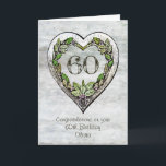 Carte Nom personnalisé Rustic 60th Birthday Card<br><div class="desc">Un nom personnalisé carte de coeur botanique rustique 60e anniversaire.</div>