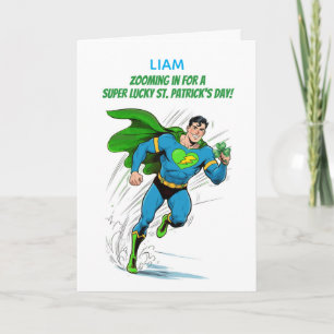 Carte Nom personnalisé Saint-Patrick Super Héros Chanceu