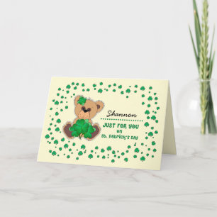 Carte Nom personnalisé Teddy Bear St. Patrick's Day