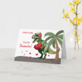 Carte Nom personnalisé Valentine Dinosaur (Fleur jaune)
