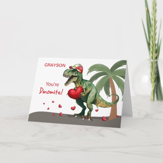 Carte Nom personnalisé Valentine Dinosaur (Devant)
