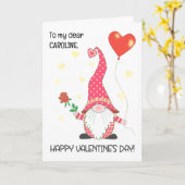 Carte Nom personnalisé Valentine's mignonne Gnome et Ros (Fleur jaune)