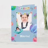 Carte Nom photo de l'astronaute bleu Anniversaire (Devant)