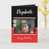Carte Nom rouge et noir et photo Joyeux anniversaire (Fleur jaune)