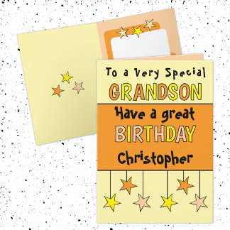 Carte Nom spécial petit-fils anniversaire orange