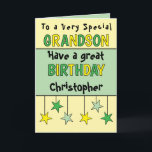 Carte Nom spécial petit-fils anniversaire vert<br><div class="desc">Fêtez le grand jour de votre petit-fils extraordinaire avec cette carte d'anniversaire étoilée ! Parfait pour un jeune homme spécial, il est conçu avec des étoiles pour correspondre à sa personnalité brillante. Ajoutez son nom et un message d'anniversaire personnel pour le rendre unique - parce qu'il mérite une carte aussi...</div>