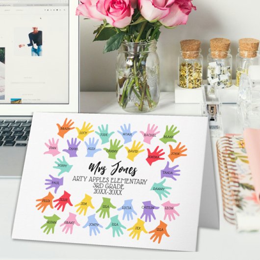 Carte noms de classe professeur empreinte manuscrite mer