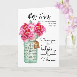 Carte noms de classe professeur merci bouquet de fleurs
