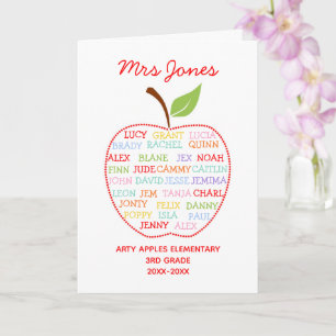 Carte noms de classe professeur merci pomme mot art
