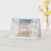 Carte Noms mariés dans les coeurs de sable de plage (Fleur jaune)
