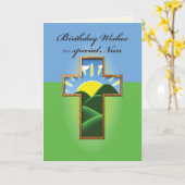 Carte Nonne, croix d'anniversaire (Fleur jaune)