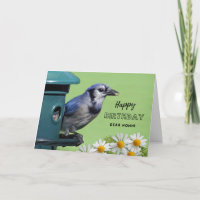 Nonni Anniversaire Geai Bleu à la mangeoire Fleurs