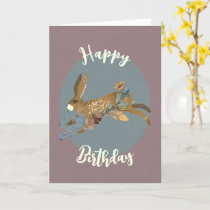 Carte Nordique Brown lapin Floral Aquarelle Anniversaire