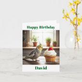 Carte Normal Grey Cockatiel Strawberry Cupcake birthday (Fleur jaune)