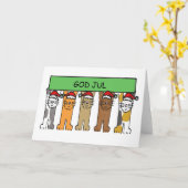 Carte Norvégien Joyeux chat caricaturé de Noël (Fleur jaune)