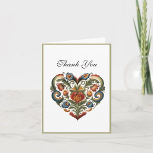 Carte Norvégien Rosemaling Folk Art Heart   MERCI