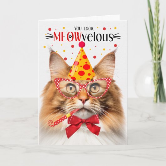 Carte Norwegian Forest Cat Red MEOWvelous Anniversaire (Devant)