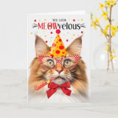 Carte Norwegian Forest Cat Red MEOWvelous Anniversaire (Fleur jaune)
