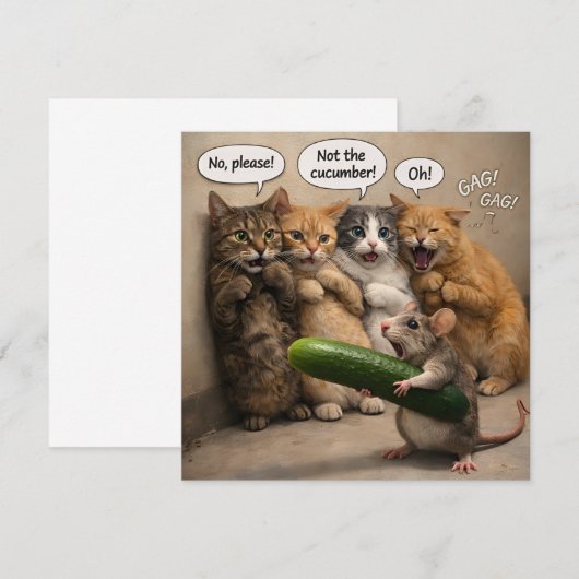 Carte Not the cucumber, funny cat and mouse flat greetin (Devant / Derrière)