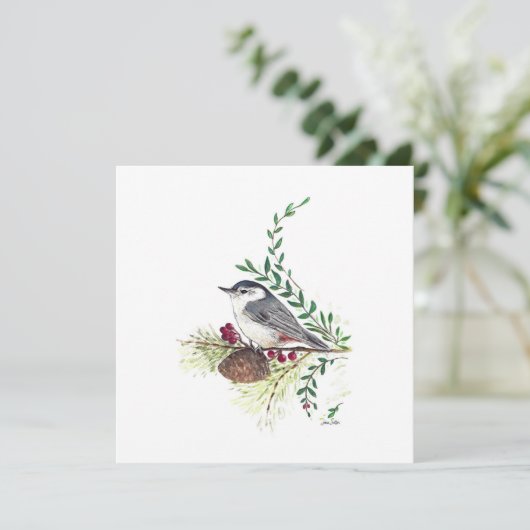 Carte Nota Nuthatch Beautiful Watercolor (Debout devant)