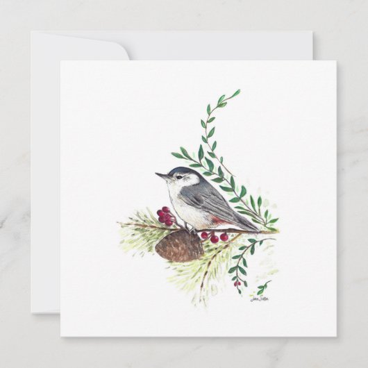 Carte Nota Nuthatch Beautiful Watercolor (Devant)