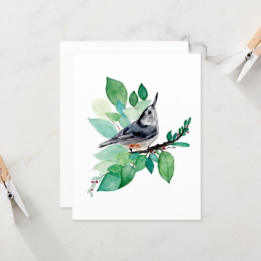 Carte Nota Nuthatch Elegant Watercolor
