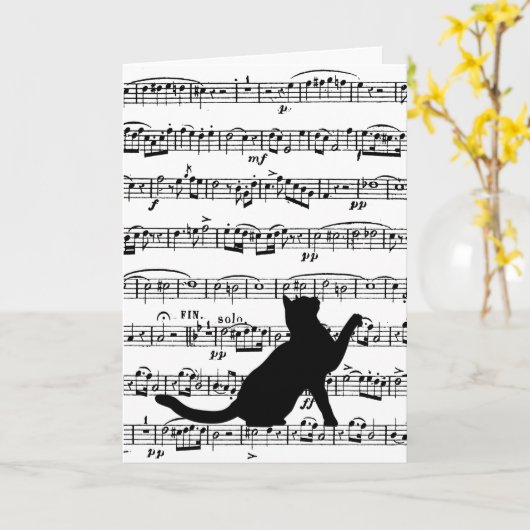 Carte note, black cat sur la musique (Fleur jaune)