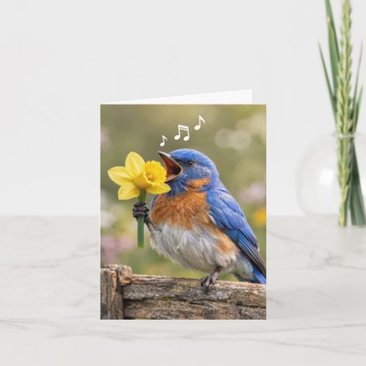 Carte Note Card Bluebird Singing with a Yellow Daffodil (Devant)