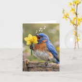 Carte Note Card Bluebird Singing with a Yellow Daffodil (Fleur jaune)