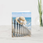 Carte Note Card Summer Hat On a Beach Fence (Devant)
