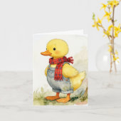 Carte Note Card Watercolor Duck In Overalls (Fleur jaune)
