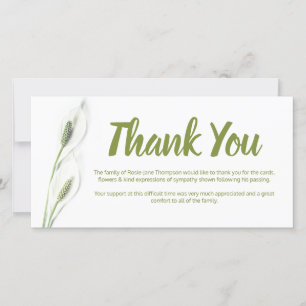 Carte Note de remerciement funéraire Floral Lily blanc