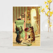 Carte Note vintage Chat Et Kitten (Fleur jaune)