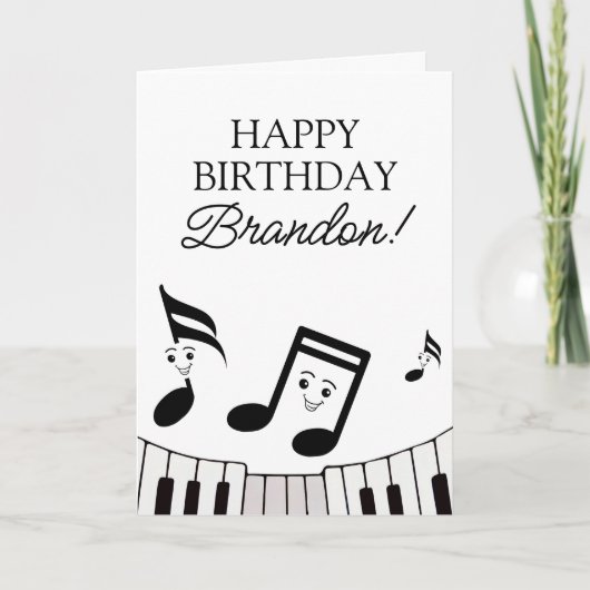 Carte Notes de musique noir et blanc ludiques pour anniv (Devant)