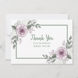 Carte Notes de remerciements Baby shower Rose Mauve