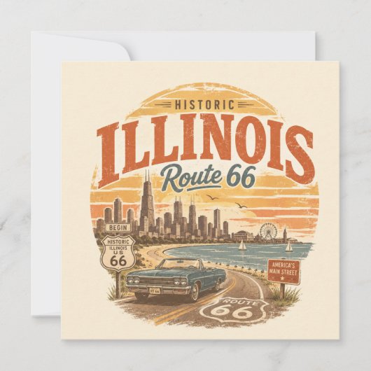 Carte Notes de voyage du lac Illinois Route 66 (Devant)