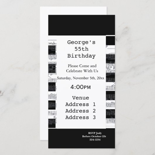 Carte Notes musicales Anniversaire (Devant / Derrière)