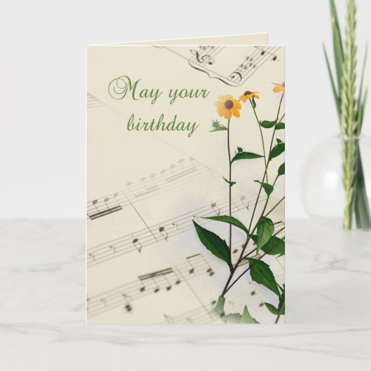 Carte Notes musicales d'anniversaire et Fleurs sauvages (Devant)