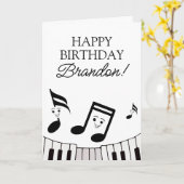 Carte Notes musicales en noir et blanc (Fleur jaune)