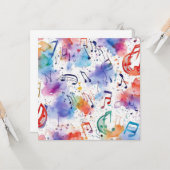 Carte Notes musicales torride aquarelle (Devant/Arrière en situation)
