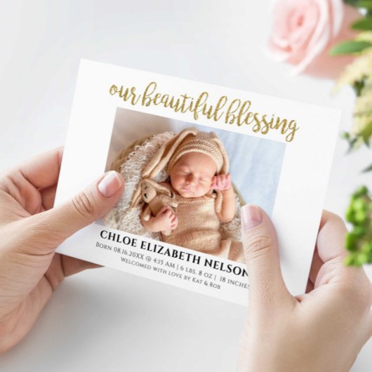 Carte Notre Belle Bénédiction Bébé Naissance Elégant Or