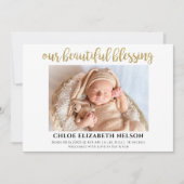 Carte Notre Belle Bénédiction Bébé Naissance Elégant Or (Devant)