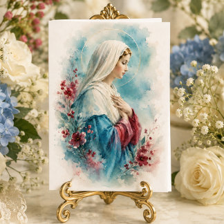 Carte Notre-Dame Bénédictions Aqua BlueFloral Catholique