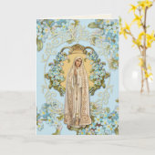 Carte Notre-Dame de Fatima Bleu Floral Religieux (Fleur jaune)