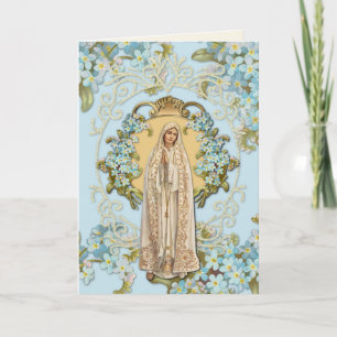 Carte Notre-Dame de Fatima Bleu Floral Religieux