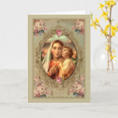 Carte Notre Dame du Rosaire avec Bébé Jésus roses (Fleur jaune)
